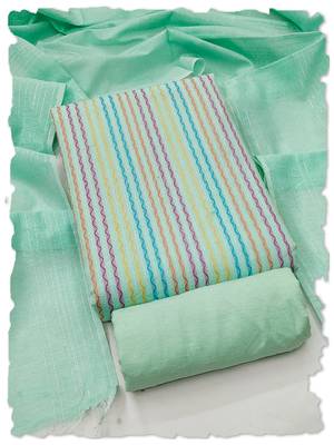 Pastel green multicolor embroidered cotton suit set 1