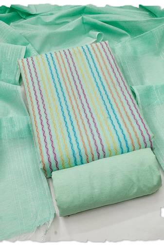 Pastel green multicolor embroidered cotton suit set
