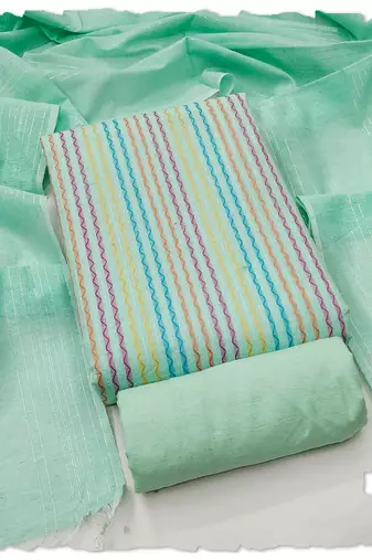Pastel green multicolor embroidered cotton suit set