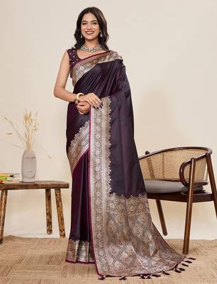 soft litchi art silk banarasi art silk jacquard saree (amar-gala-01-wine) 1