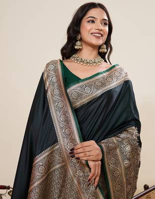 soft litchi art silk banarasi art silk jacquard saree (amar-gala-02-green) 5