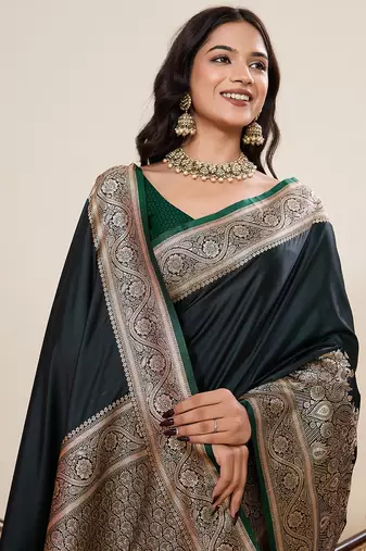 soft litchi art silk banarasi art silk jacquard saree (amar-gala-02-green)