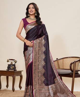 soft litchi art silk banarasi art silk jacquard saree (amar-gala-02-wine) 1