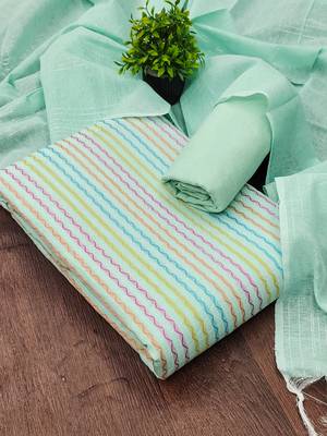 Pastel green multicolor embroidered cotton suit set 2