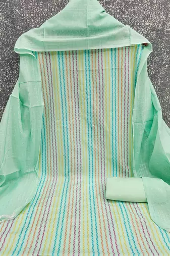 Pastel green multicolor embroidered cotton suit set