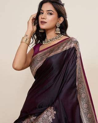 soft litchi art silk banarasi art silk jacquard saree (amar-gala-02-wine) 5