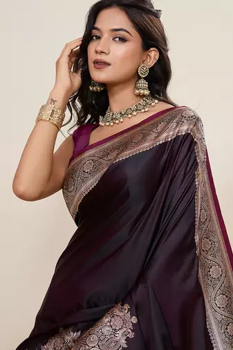soft litchi art silk banarasi art silk jacquard saree (amar-gala-02-wine)