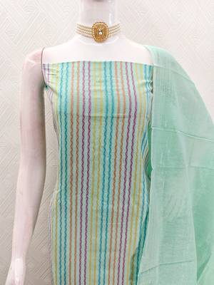 Pastel green multicolor embroidered cotton suit set 4