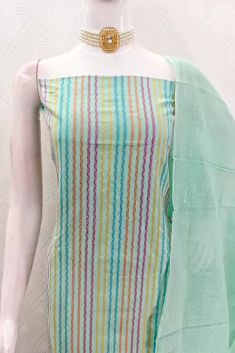 Pastel green multicolor embroidered cotton suit set
