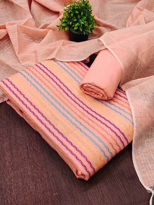 Peach multicolor embroidered cotton suit set 2