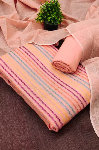 Peach multicolor embroidered cotton suit set