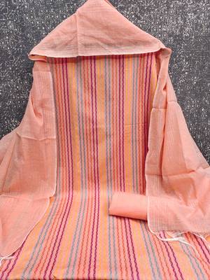 Peach multicolor embroidered cotton suit set 3