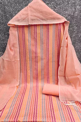 Peach multicolor embroidered cotton suit set