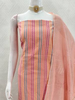 Peach multicolor embroidered cotton suit set 4