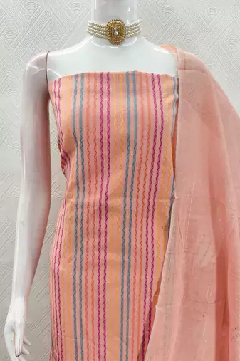 Peach multicolor embroidered cotton suit set
