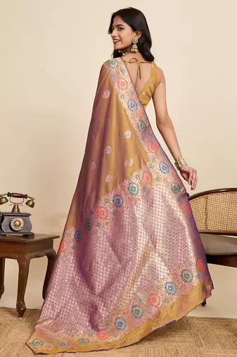 soft litchi art silk banarasi art silk jacquard saree (amshuka-gold)