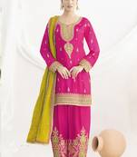 Pink chinon silk embroidered Palazzo salwar suit