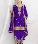 Violet chinon silk embroidered Palazzo salwar suit