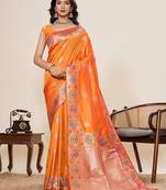 soft litchi art silk banarasi art silk jacquard saree (amshuka-orange)