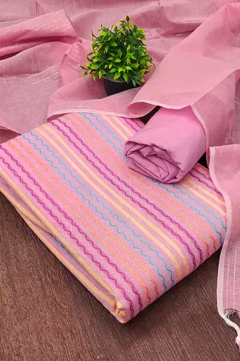 Pink multicolor embroidered cotton suit set