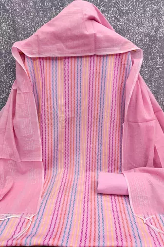 Pink multicolor embroidered cotton suit set