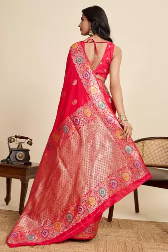 soft litchi art silk banarasi art silk jacquard saree (amshuka-pink)