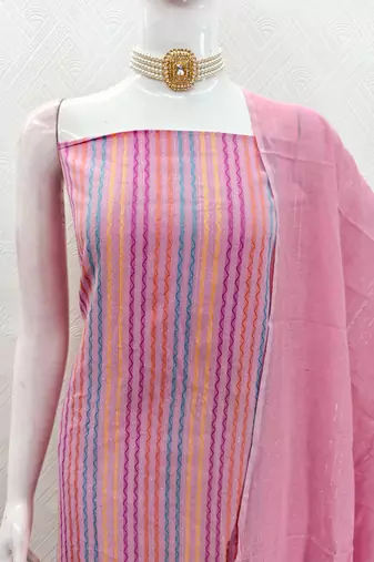 Pink multicolor embroidered cotton suit set