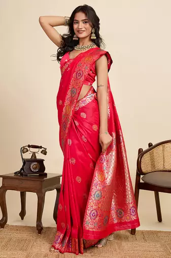 soft litchi art silk banarasi art silk jacquard saree (amshuka-pink)