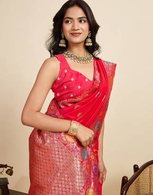 soft litchi art silk banarasi art silk jacquard saree (amshuka-pink) 5