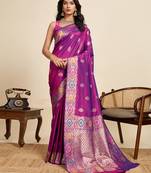 soft litchi art silk banarasi art silk jacquard saree (amshuka-purple)