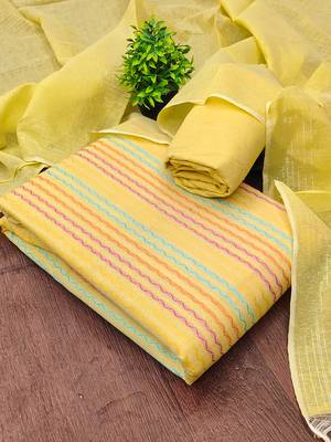 Yellow multicolor embroidered cotton suit set 2