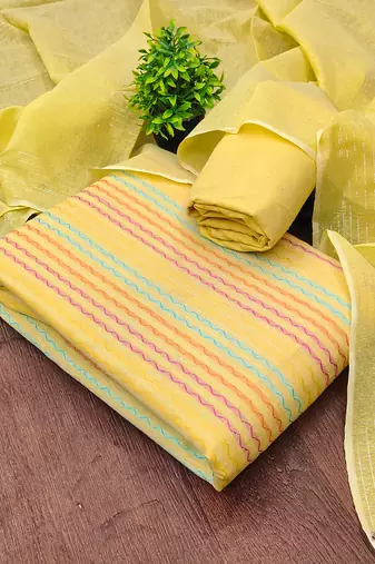 Yellow multicolor embroidered cotton suit set
