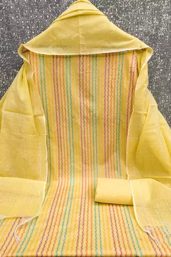 Yellow multicolor embroidered cotton suit set
