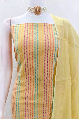 Yellow multicolor embroidered cotton suit set
