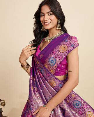 soft litchi art silk banarasi art silk jacquard saree (amshuka-purple) 5