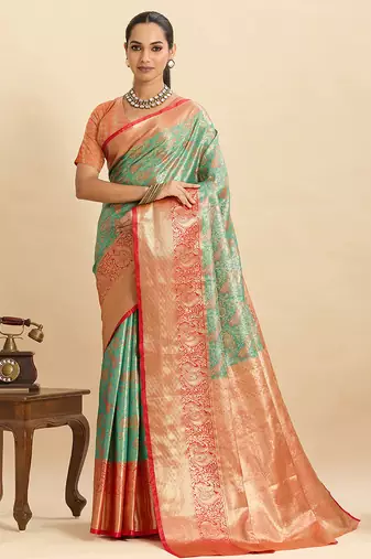 soft litchi art silk kanjeevaram art silk jacquard saree (anarkali-green)