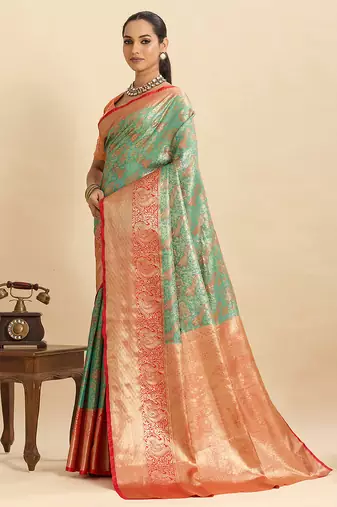 soft litchi art silk kanjeevaram art silk jacquard saree (anarkali-green)