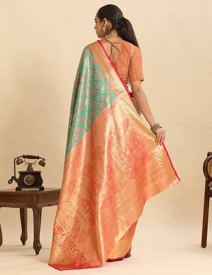 soft litchi art silk kanjeevaram art silk jacquard saree (anarkali-green) 3