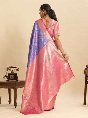 soft litchi art silk kanjeevaram art silk jacquard saree (anarkali-lavender) 3