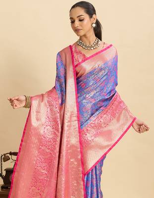 soft litchi art silk kanjeevaram art silk jacquard saree (anarkali-lavender) 5
