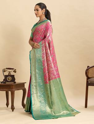 soft litchi art silk kanjeevaram art silk jacquard saree (anarkali-peach) 2