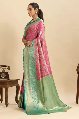 soft litchi art silk kanjeevaram art silk jacquard saree (anarkali-peach)