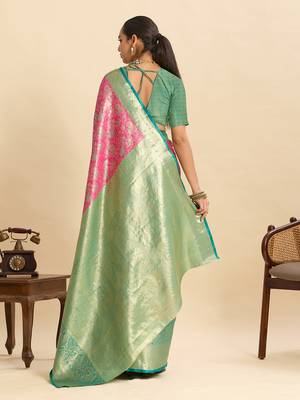 soft litchi art silk kanjeevaram art silk jacquard saree (anarkali-peach) 3