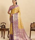 soft litchi art silk kanjeevaram art silk jacquard saree (anarkali-yellow)