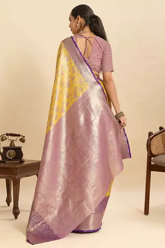 soft litchi art silk kanjeevaram art silk jacquard saree (anarkali-yellow)