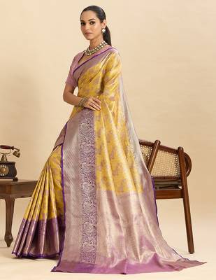 soft litchi art silk kanjeevaram art silk jacquard saree (anarkali-yellow) 4