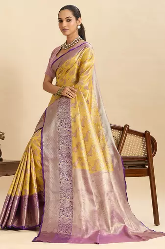 soft litchi art silk kanjeevaram art silk jacquard saree (anarkali-yellow)