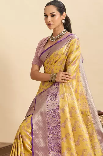 soft litchi art silk kanjeevaram art silk jacquard saree (anarkali-yellow)