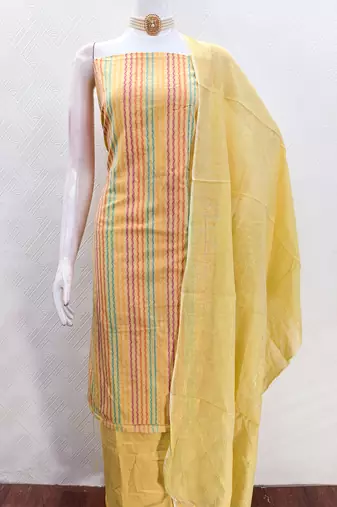 Yellow multicolor embroidered cotton suit set