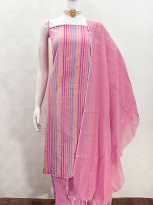 Pink multicolor embroidered cotton suit set 5
